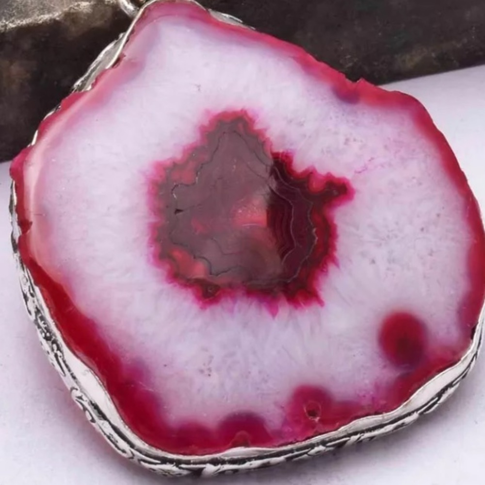 Large solar agate Tibetan silver pendant - Picture 2 of 2